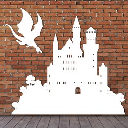 Wooden Halloween Decoration - Castle and Dragon | White