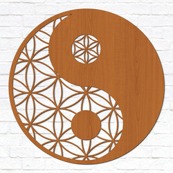 Wooden Mandala Flower of Life - Yin Yang | Cherry