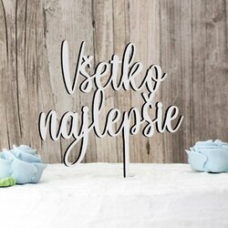 Drevený zápich do torty - Všetko najlepšie | Biela