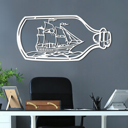 Cut-Out Wooden Wall Art - Ship in a Bottle | White