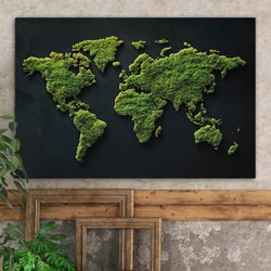 Drevený obraz - Machová mapa sveta