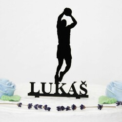 Drevený zápich na tortu s menom - Basketbalista | Čierna
