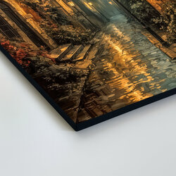 Modern painting on wood - Atmosphere of an evening city