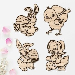 Set of 4 pcs - Wooden Easter Animals
