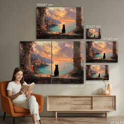 Štýlový obraz na dreve - Mačka pri mori