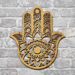 Wooden Picture of Symbol - Hand of Fatima | Gold Craft Oak