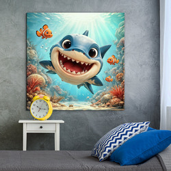 Drevený obraz do detskej izby - Veselý žralok v oceáne