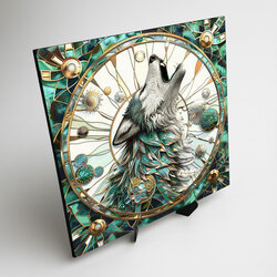 Dřevěný obraz vlka - Mystická vitráž