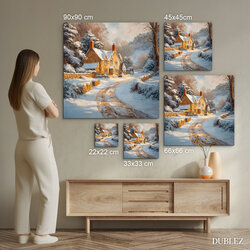 Wooden picture of winter - Snow-covered cottage