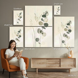 Boho painting-style image - Eucalyptus stems | 90x136 cm