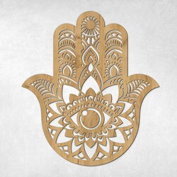Wooden Picture of Symbol - Hand of Fatima | Gold Craft Oak