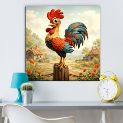 Drevený obraz pre deti - Kohút na farme