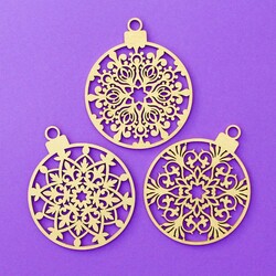 Christmas Balls - Set of 3 types, 2 pcs each (6pcs) | Gold