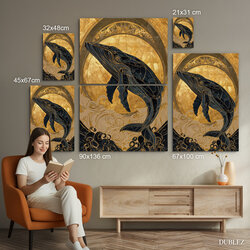 Luxusný zlatý obraz s veľrybou