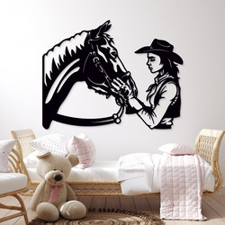 Girl with Horse - Wooden Wall Art | Black