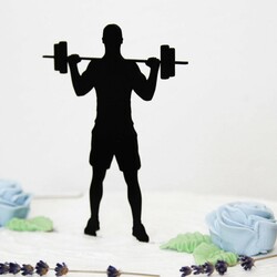 Drevený zápich na tortu s menom - Fitness kulturista chlap | Čierna