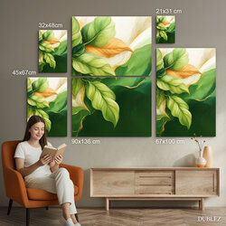Moderný botanický obraz - Zelené lístie | 90x136 cm