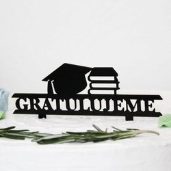 Drevený zápich na tortu - nápis gratulujeme k promócií | Čierna