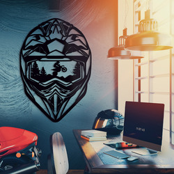 Vyrezávaný obraz na stenu - Motokrosová prilba | Čierna