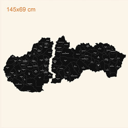 Korková mapa Slovenska - Okresné a krajské mestá | 145x69 cm