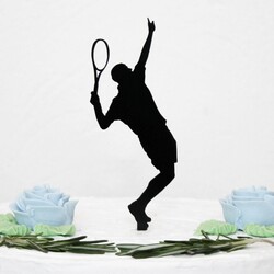 Drevený zápich na tortu s menom - Tenista | Čierna