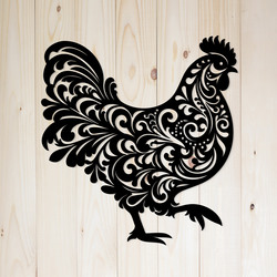Tablou din lemn cu ornamente -  Găină | Negru