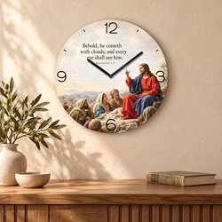 Christian wooden clock with Jesus - Promise of return