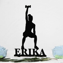 Drevený zápich na tortu s menom - Fitness kulturistka  | Čierna