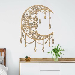 Velký lapač snů na zeď - Mandala Moon | Dub zlatý