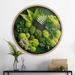 Wooden Wall Art with 3D Moss Effect - Fern