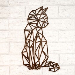 Geometric Wooden Wall Art - Cat | Walnut