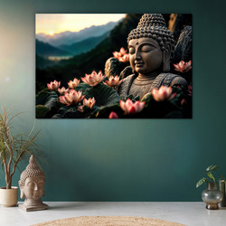Drevený nástenný obraz - Buddha s lotosom