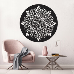 Kerek fa 3D mandala - Afrodité | Fekete