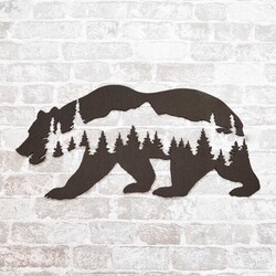 Drevená nálepka na stenu - Medveď v horách | Wenge