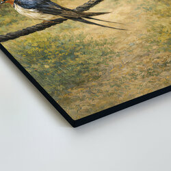 Vesnický obraz na dřevě - Lastovičky