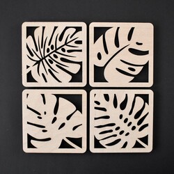 Drevené podpivníky - Set 4 ks monstera