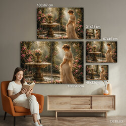 Vintage painting for the bedroom - Lady by the fountain | 136x90 cm