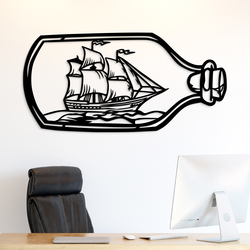 Cut-Out Wooden Wall Art - Ship in a Bottle | Black