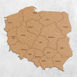 Korková mapa Polska s okresy a městy