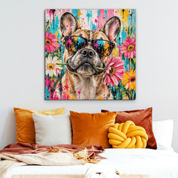 Pop art obraz buldočka - Flower Power