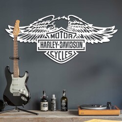 Wooden Picture - Harley Davidson Logo | White