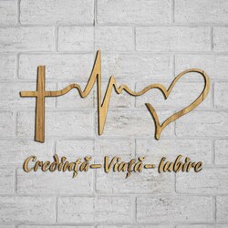 Autocolant de perete - Credință, Viață, Iubire | Stejar auriu