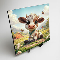 Drevený obraz pre deti - Kravička na farme