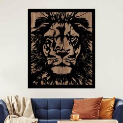Modern Wooden Wall Art - Lion | Tobacco oak / Black
