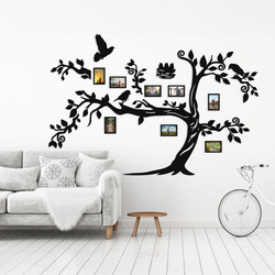 Wooden Family Tree on the Wall - Birds | Black