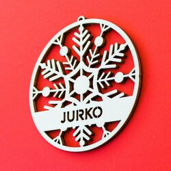 Vianočná guľa s menom - Vločka | Topoľová preglejka