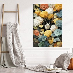 Pestrofarebný obraz - Mačka v kvetoch