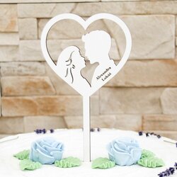 Svadobná ozdoba na tortu - Manželský pár v srdiečku s menami