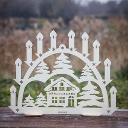 Vianočná dekorácia na parapetu - drevený svietnik | Topoľová preglejka