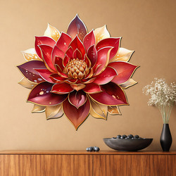Oriental painting on wood - Lotus in red